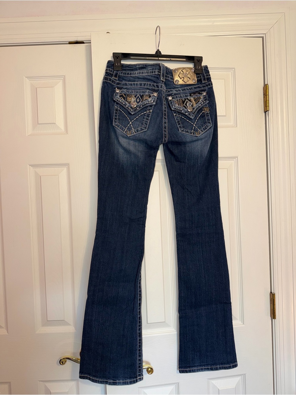 Miss Me Dark Blue Flare Jeans signature boot